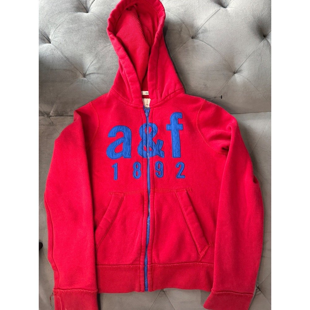 Abercrombie Kids Red Blue Logo Muscle Full Zip Hoodie Sweatshirt Large L 1892